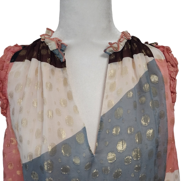 EUC Anthropologie | Maeve Ruffle Detail Fantasia Metallic Clip Dot Blouse - Picture 3 of 14
